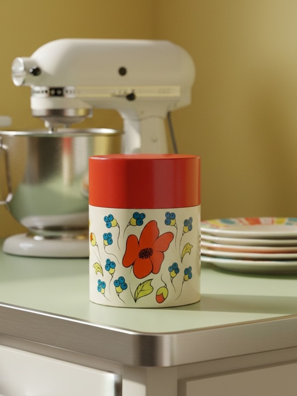 Vintage 1950's Metal Poppy Canister